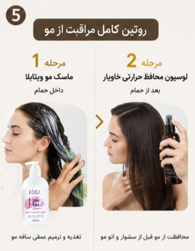 پک تخصصی احیای ساقه مو | ماسک مو ویتابلا + لوسیون محافظ حرارتی مو خاویار